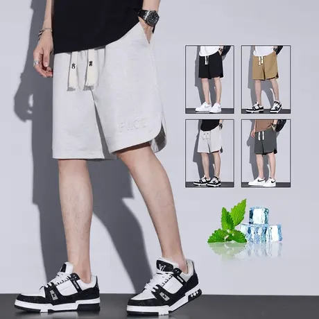 高级感灰色针织运动开叉短裤男生五分半截休闲中裤子男士夏季薄款商品大图