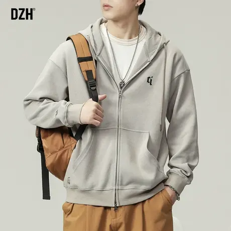 男士运动卫衣美式重磅连帽外套男潮牌休闲男装新款连帽衫杏色上衣商品大图