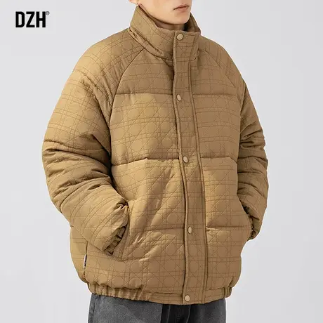 青少年卡其色立领棉服男款冬季潮牌美式面包服加厚棉衣外套防寒服商品大图