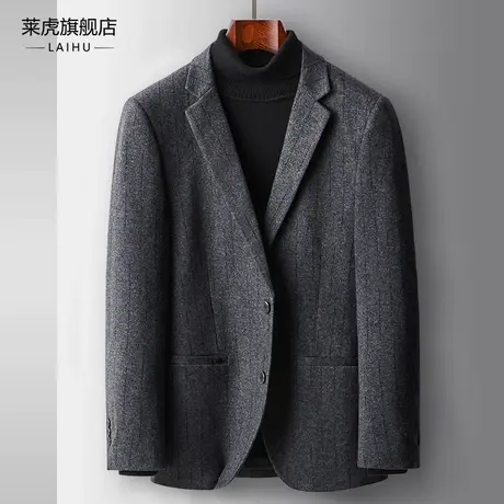 休闲西装男士新款秋季时尚修身百搭中年灰色呢子小西服上衣服外套商品大图