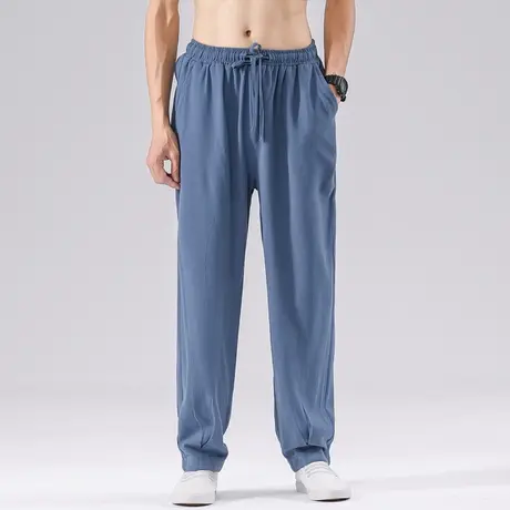 春季男士休闲裤中国风亚麻裤子复古男装直筒透气加肥大码宽松长裤图片