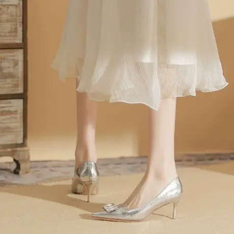 法式仙女风高跟鞋女细跟2024年春季新款性感气质百搭尖头水钻单鞋图片