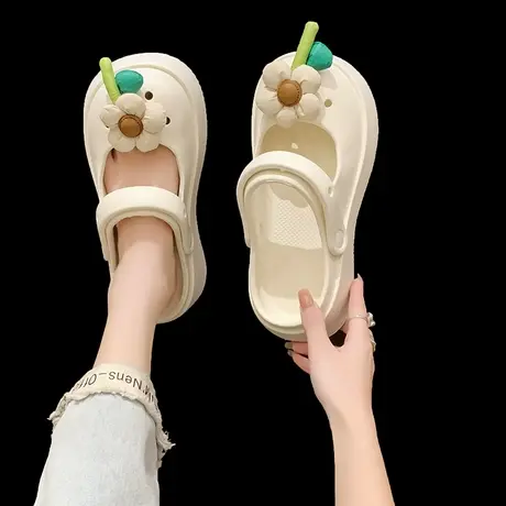 可爱花朵包头凉拖鞋女夏季2024新款玛丽珍洞洞鞋厚底沙滩凉鞋防滑商品大图