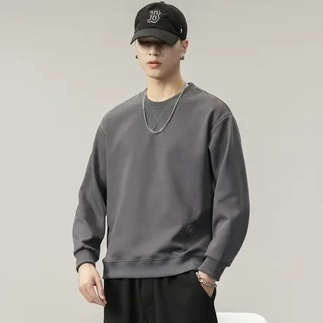 百搭纯色秋季长袖卫衣青少年潮牌男装加绒潮流高档百搭男士卫衣商品大图