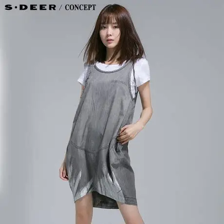 sdeer圣迪奥2014新款夏装女装宽松假两件牛仔连衣裙3281230图片
