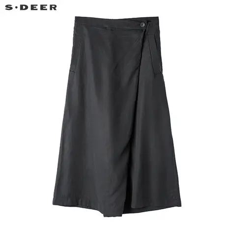 sdeer圣迪奥2019夏装简约纯黑垂坠斜搭阔腿OL直筒中裤女S17280822商品大图