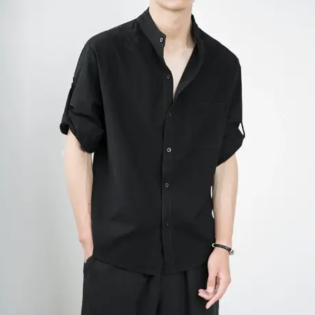 亚麻衬衫男短袖衬衣宽松男装中国风夏季棉麻男士休闲外套半袖上衣图片