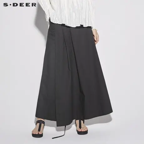 sdeer 圣迪奥 女装时尚休闲抽绳压褶搭片阔腿裤S18280840商品大图