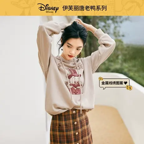 唐老鸭系列伊芙丽2021冬季新款设计感小众宽松套头加绒连帽卫衣女图片
