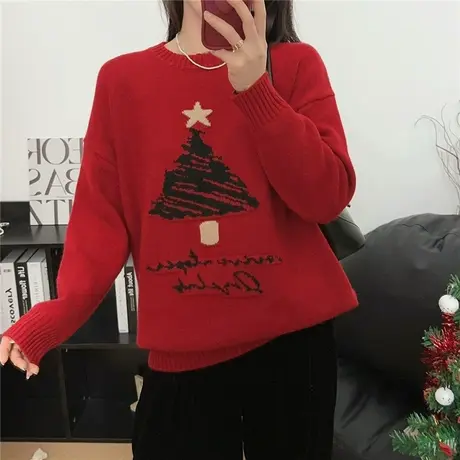 圣诞节加厚红色毛衣女2023新款秋冬爆款慵懒风洋气时尚内搭打底衫图片