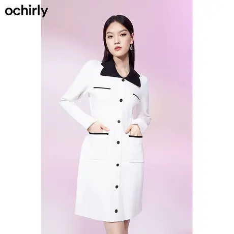 【品牌甄选】欧时力针织连衣裙22新款秋春裙子娃娃领收腰复古别致图片