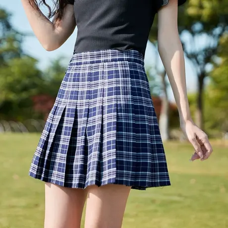 唐狮春夏半身裙子女a字高腰超短裙大码秋冬百搭复古格子裙百褶裙图片