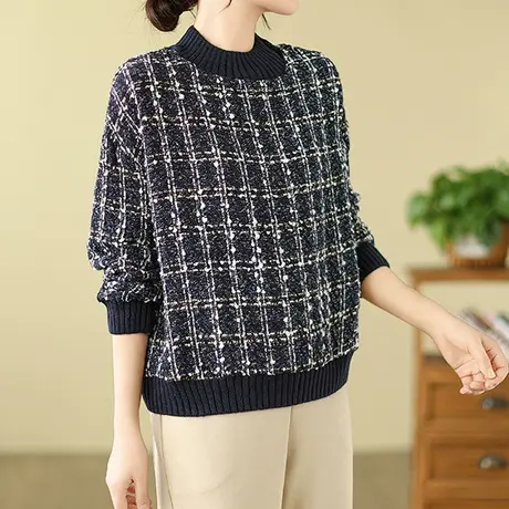 半高领针织衫女毛衣2024年新款春季上衣宽松打底中年妈妈洋气减龄图片