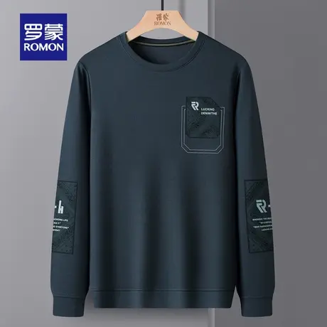 【直降】罗蒙男士宽松休闲圆领卫衣2024春季新款时尚印花打底T恤图片