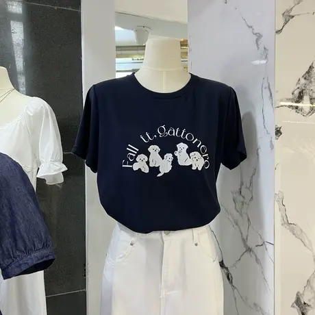 夏季韩版2023韩国东大门甜美小清新印花纯棉短袖圆领百搭套头T桖商品大图