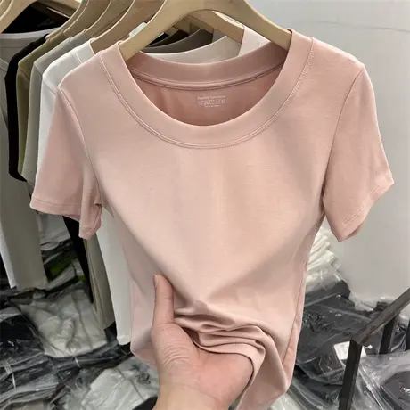 纯色简约半袖T恤女夏装2024新款韩版内搭外穿打底衫修身短袖上衣图片