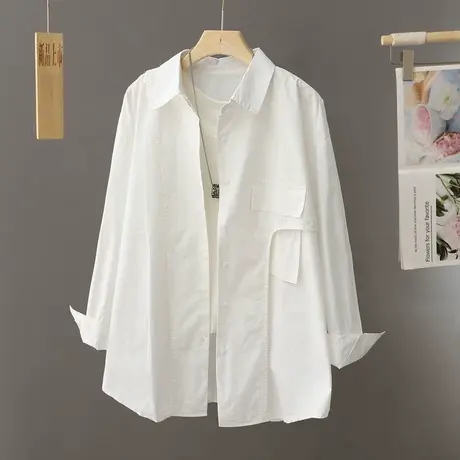工装风休闲衬衫外套女中长款慵懒风上衣春秋大码减龄宽松衬衣开衫商品大图