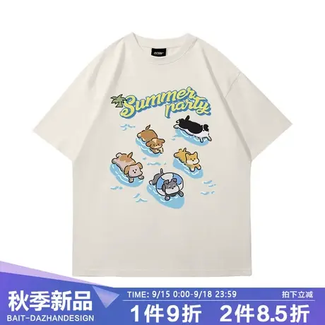 纯棉卡通短袖t恤男款夏季潮牌潮流美式猫猫狗狗五分半袖情侣衣服商品大图