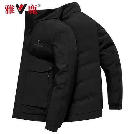 雅鹿羽绒服男士短款带毛领冬季立领加厚鸭绒保暖休闲修身男士外套商品大图