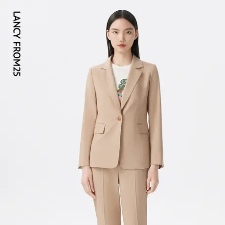 LANCY/悦朗姿两粒扣夹克外套女2023春季新款绵羊毛西装领外套女图片