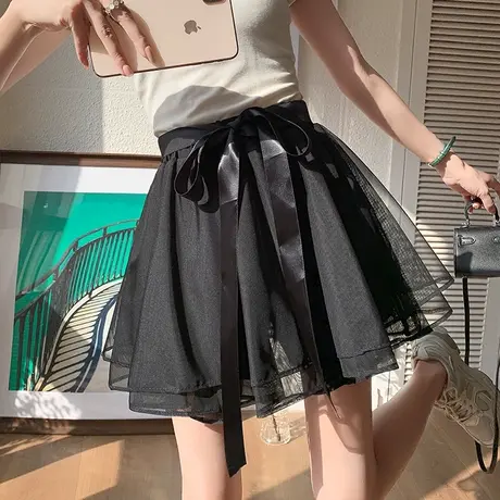 芭蕾少女网纱丝带蓬蓬半身裙女2024春夏清凉显瘦防走光短裙子外穿图片