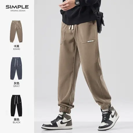 hansca雪尼尔运动卫裤男秋冬款美式复古保暖加绒加厚束脚休闲长裤商品大图