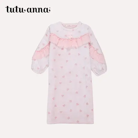tutuanna秋冬睡裙女公主袖爱心珊瑚绒加厚冬季保暖家居睡衣连衣裙图片