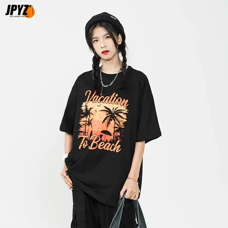 短袖t恤女生圆领纯棉夏季薄款落肩袖潮牌宽松休闲打底衫美式内搭商品大图