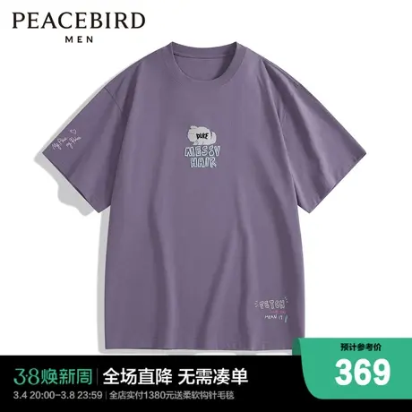 【商场同款】太平鸟男装 休闲T恤24夏新款刺绣重磅T恤 B1CNE2153图片