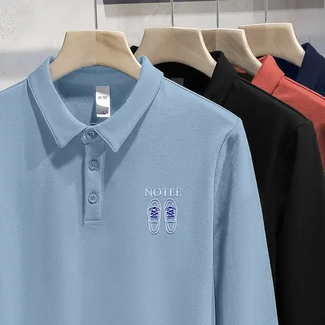 翻领t恤男长袖polo衫保罗潮流字母印花有领上衣服秋季带领打底衫图片