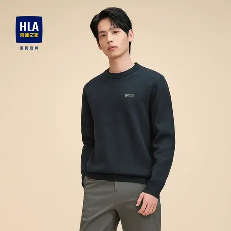 HLA/海澜之家加绒保暖圆领长袖针织衫2023秋冬新款纯色柔软上衣男图片