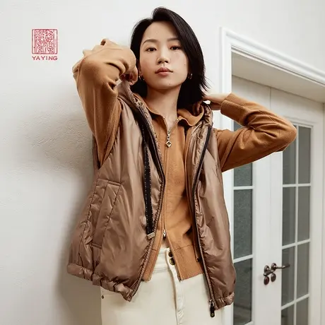 EP雅莹高端系列 直身型连帽抽绳亮面马甲外套 2023秋冬新款M003A商品大图