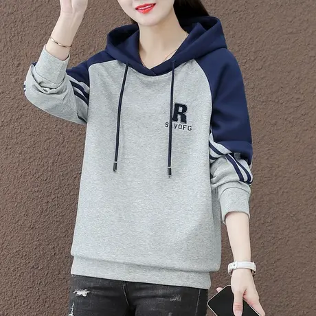 连帽卫衣女春秋2023年新款爆款时尚休闲运动上衣服棉质套头外套潮图片