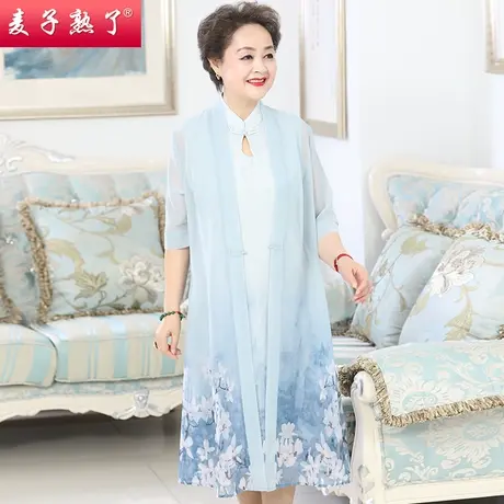 妈妈夏装洋气连衣裙阔太太两件套装过膝裙子春夏新款中老年人女装商品大图