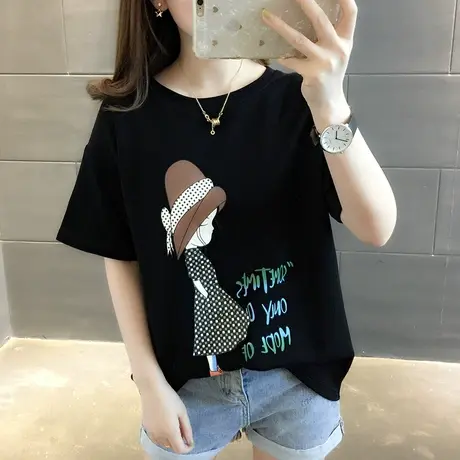 纯棉短袖T恤女装宽松2023年新款秋季洋气中长款设计感打底衫爆款商品大图