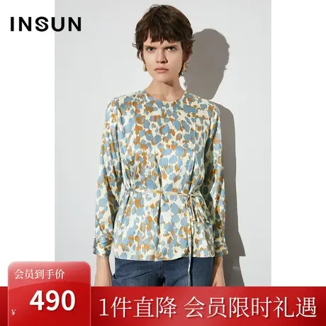 恩裳COVER2023年春款新款重磅真丝衬衣几何彩色抽象印花搭片衬衫图片