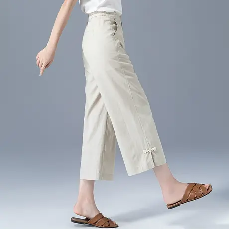 白色冰丝阔腿裤女夏薄款2023新款直筒裤夏季七分裤宽松休闲八分裤商品大图