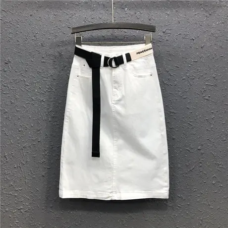 白色中长款包臀裙女春夏新款港味ins时尚高腰个性显瘦牛仔半身裙图片