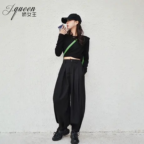 哈伦裤女秋季新款黑色高腰宽松西装裤韩版潮流萝卜休闲阔腿跨裤子商品大图