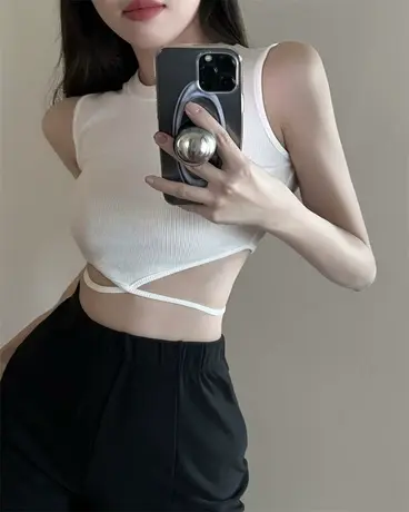 小个子交叉绑带无袖内搭背心甜辣小众性感外穿辣妹短款上衣女夏季商品大图