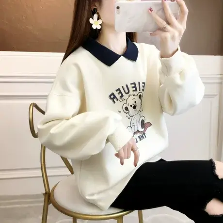 早秋卫衣女春秋季韩版宽松ins翻领polo衫薄款假两件上衣服外套潮图片