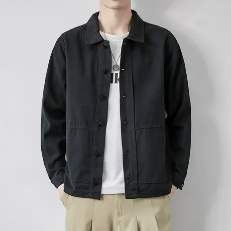 黑色夹克外套男士秋装工装牛仔宽松男生休闲ins潮流冬春秋款秋季商品大图