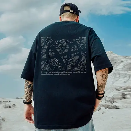 高街短袖t恤大码男装纯棉宽松欧美夏季oversize美式上衣服ins潮牌商品大图