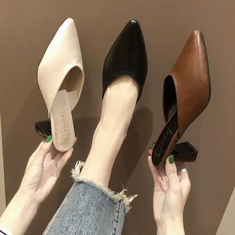 欧美风外穿懒人包头半拖鞋女时尚外穿女鞋子2023新款高跟鞋试衣鞋商品大图