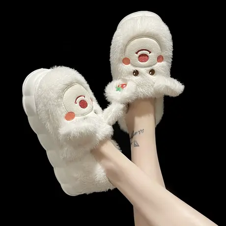 可爱小熊棉拖鞋女款2023秋冬季新款家居室内厚底保暖毛绒包跟棉鞋图片