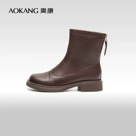 【门店发货】奥康女鞋 冬季新款中筒烟管靴女士靴子简约舒适时尚商品大图