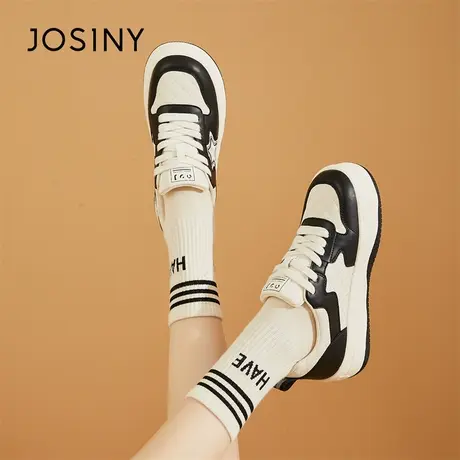 Josiny/卓诗尼厚底板鞋女款2024新款春季超火圆头休闲鞋子面包鞋商品大图