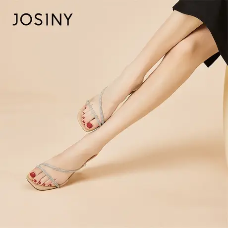 Josiny/卓诗尼钻石仙女一字带外穿粗高跟鞋2024春夏季新款凉拖女商品大图