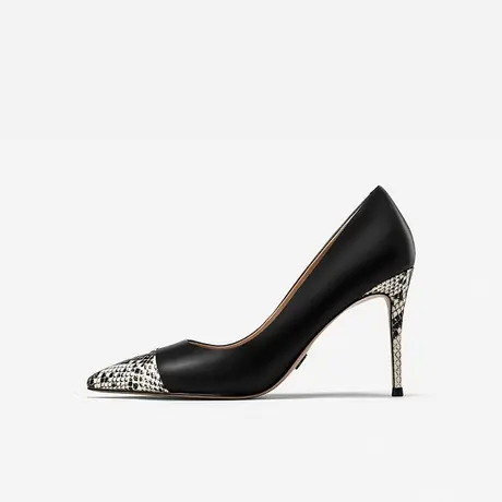 Nine West/玖熙2022年秋季新款高跟鞋女蛇皮拼接细跟浅口尖头单鞋商品大图