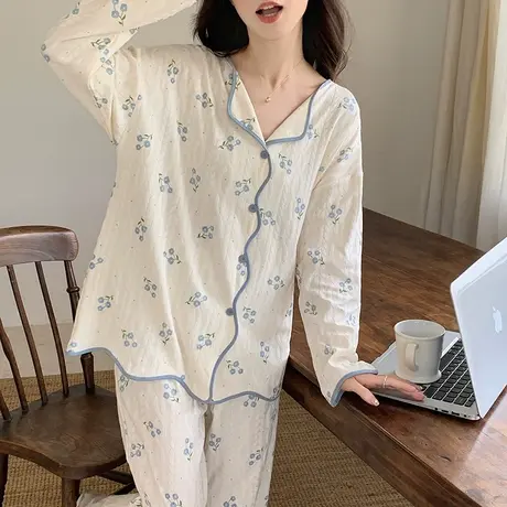 南极人睡衣女纯棉春秋款长袖长裤甜美网红风家居服套装可外穿新款商品大图